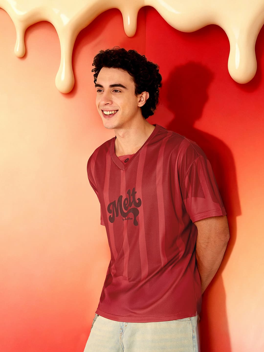 Men's Red Casual Oversized Fit Half Sleeves Baseball Jersey