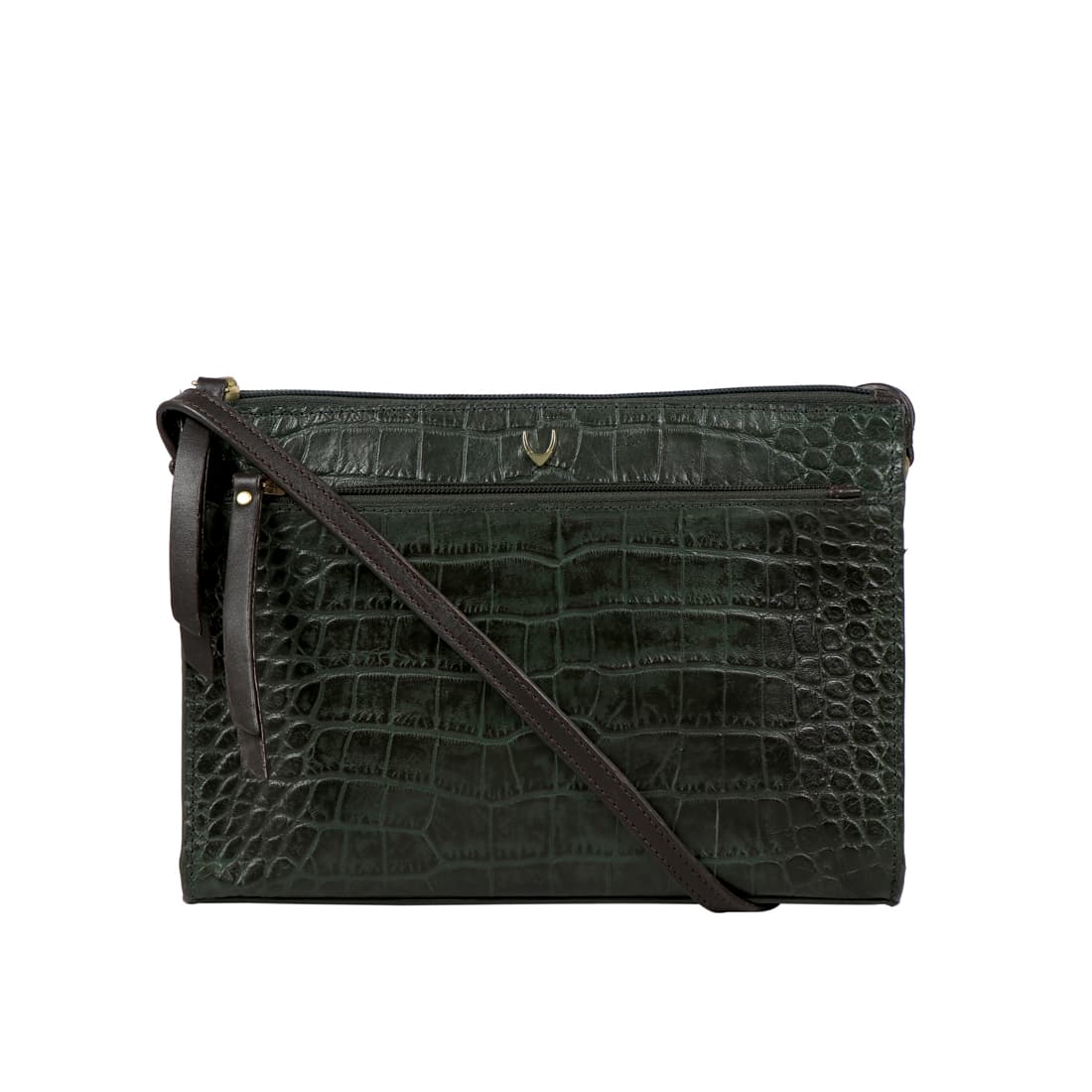 Women's Green Party Croc / Snake Texture Leather Sling Bag