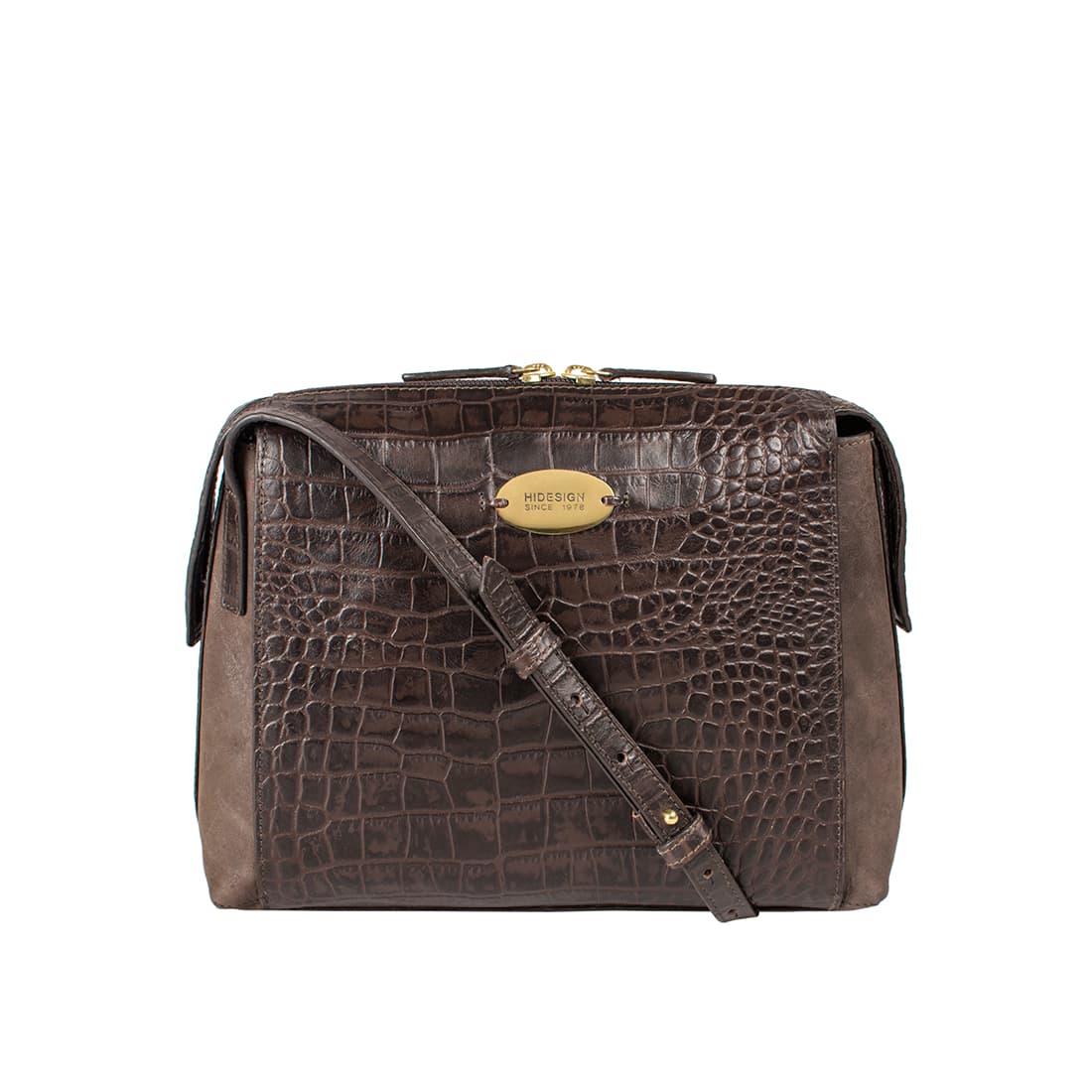 Women's Brown Casual Croc / Snake Texture Leather Crossbody Bag