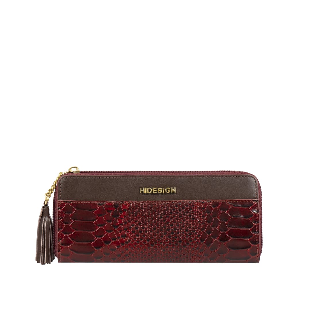 Women's Brown Party Croc / Snake Texture Leather Zipper Wallet