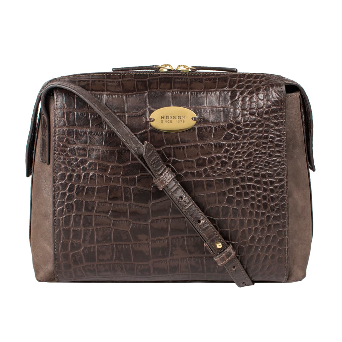 Women's Brown Casual Croc / Snake Texture Leather Crossbody Bag