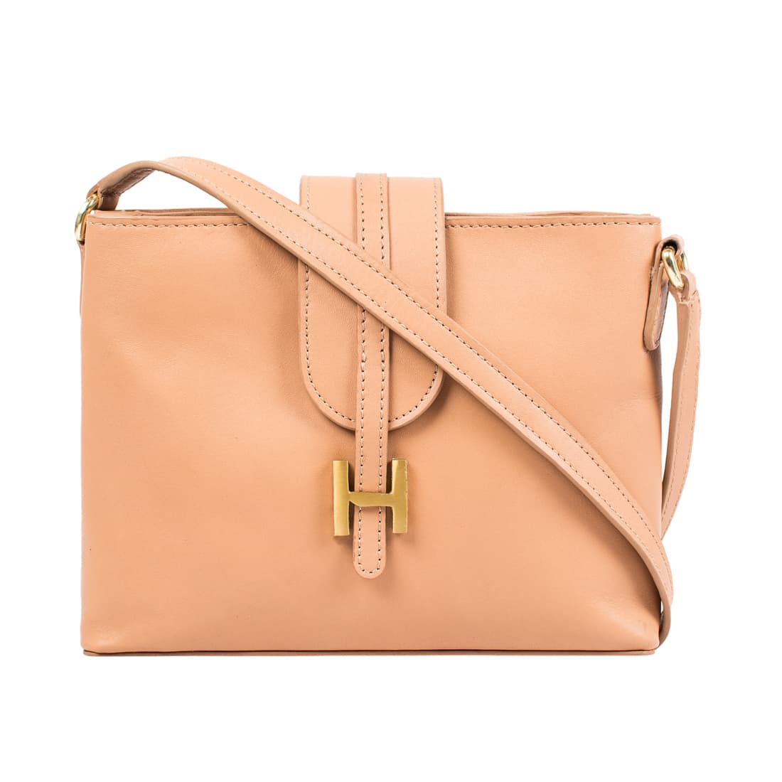 Women's Tan Casual Solid Leather Sling Bag