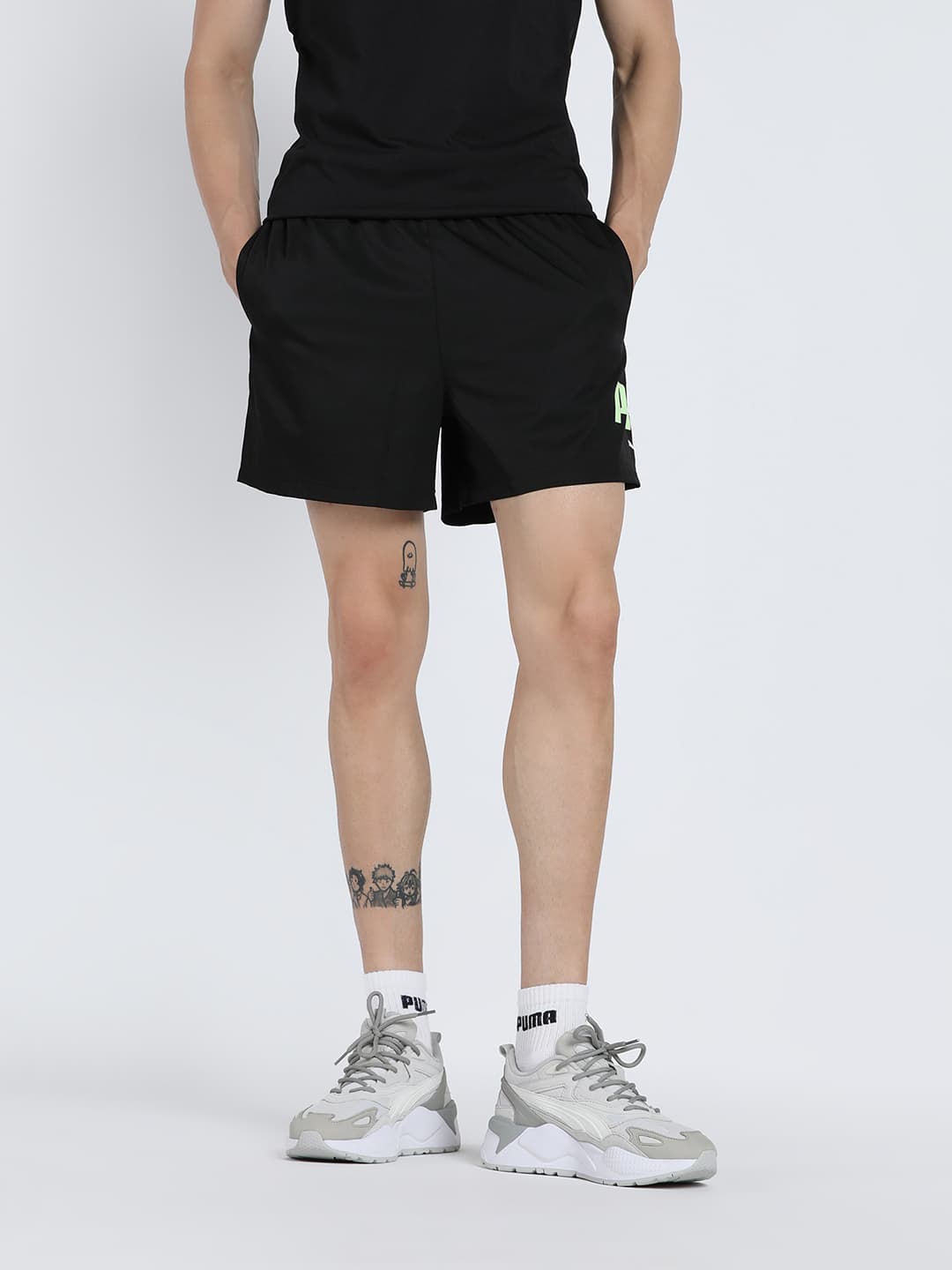 Men's Black Casual Mid Rise Polyester Shorts