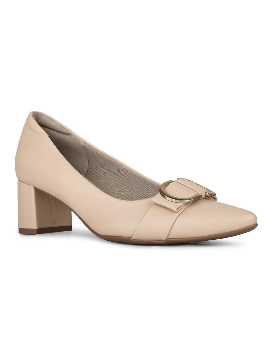 Women's Beige Casual Synthetic Block Heel Pump Shoes