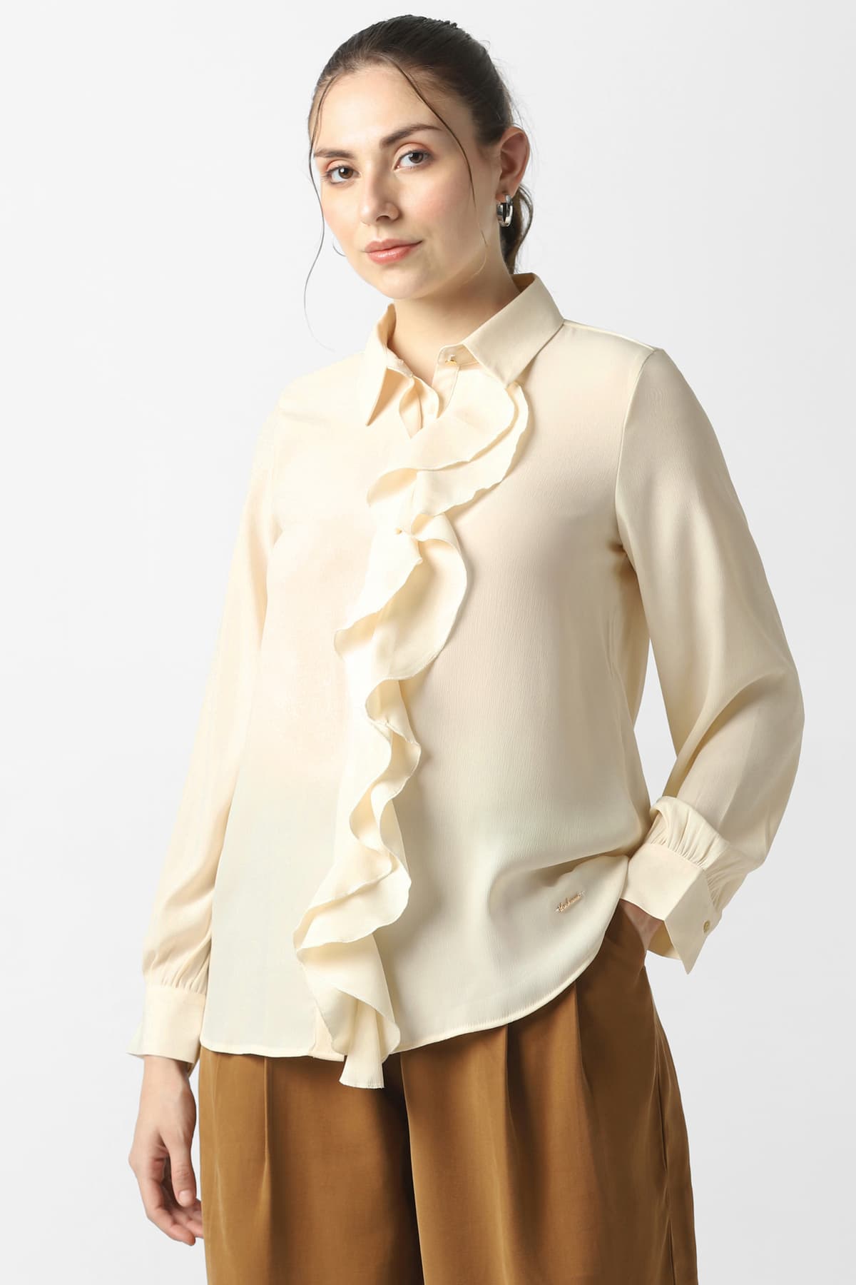 Women's Off White Casual Regular Fit Solid Full Sleeves Shirt