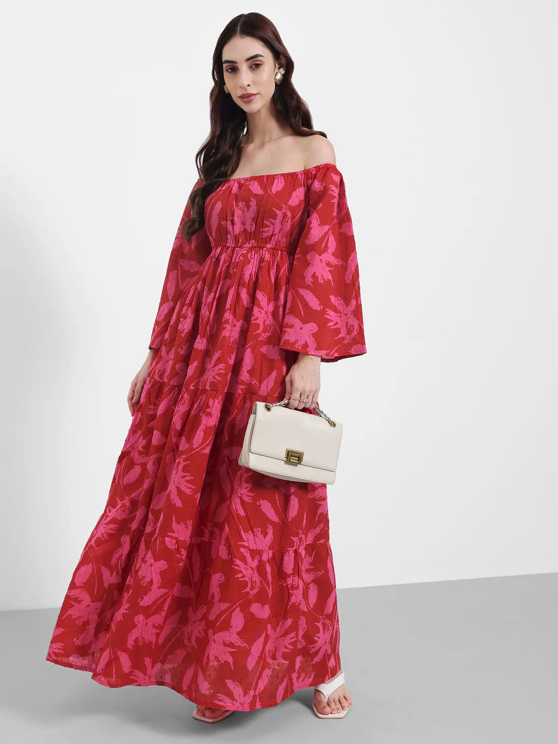 Women's Pink Casual Printed Fit & Flared Dress