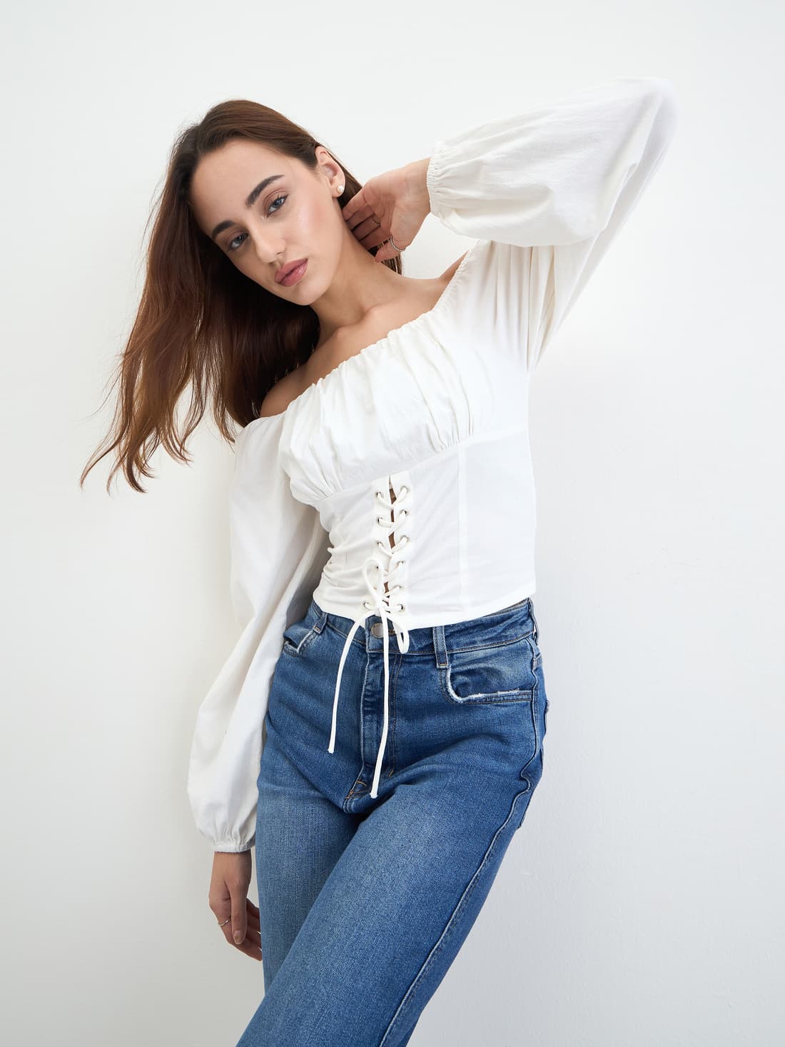 Women's White Casual Solid Slim Fit Off Shoulder Top
