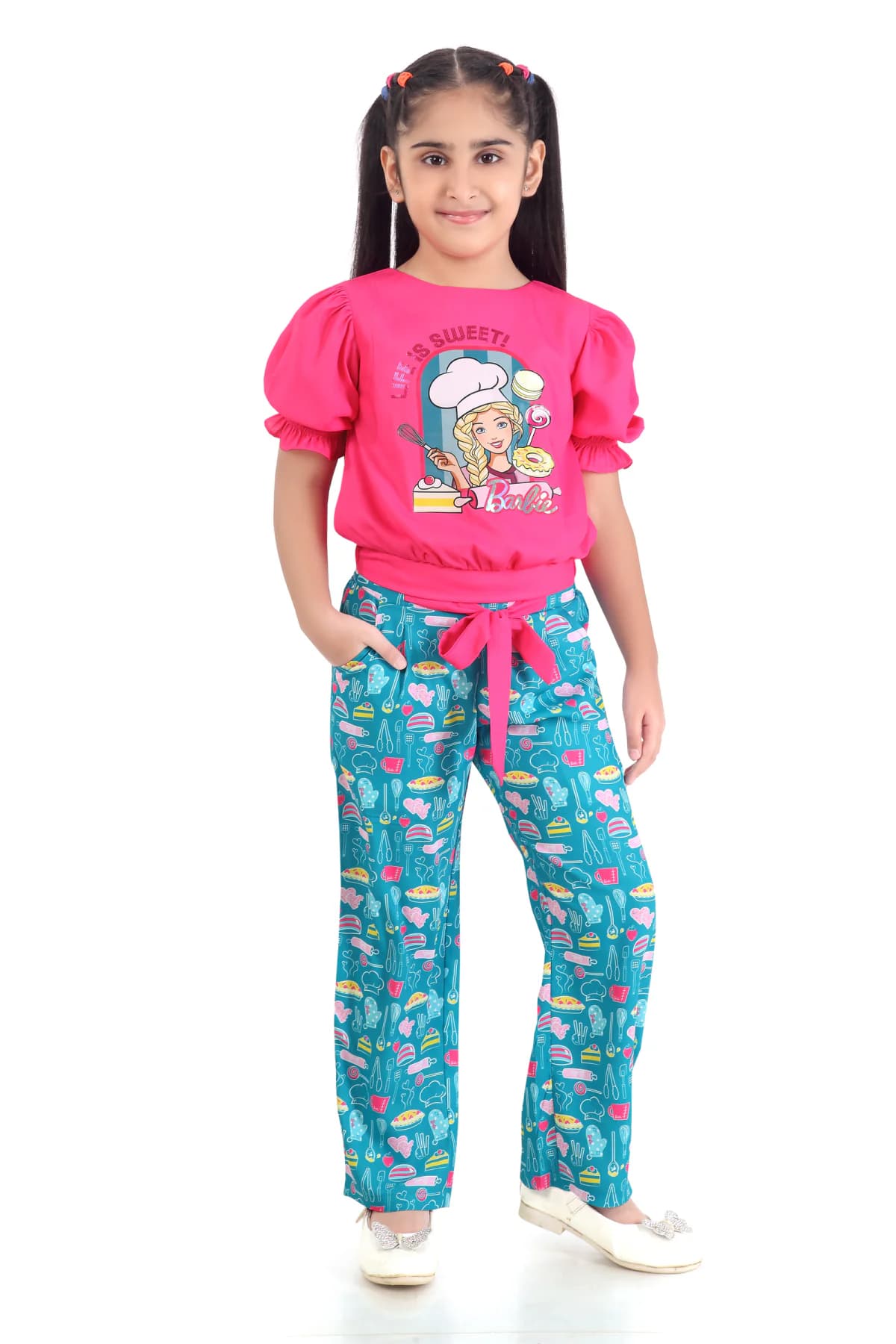 Girls Pink Casual Regular Fit Solid Half Sleeves Co-ords Set