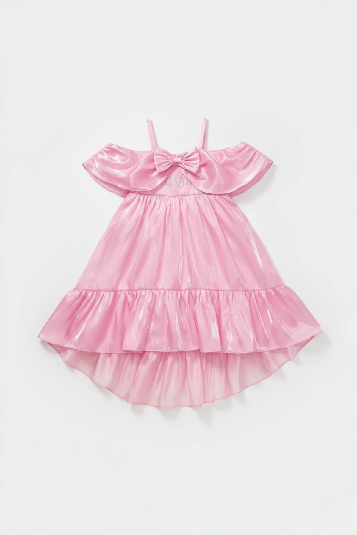 GirlsPink Party Off Shoulder Bow Detailed Soild Dress