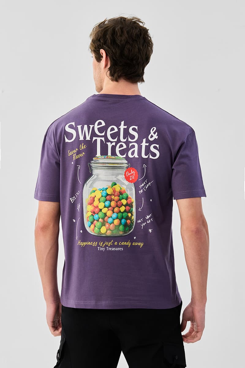 Men's Purple Casual Oversized Fit Half Sleeves Tshirt