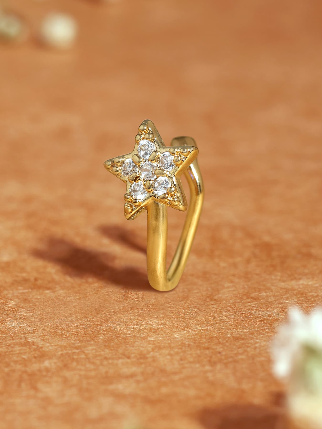 Women's Gold Tone Cubic Zirconia Embellished Star Contemporary Brass ClipOn Nose Pin