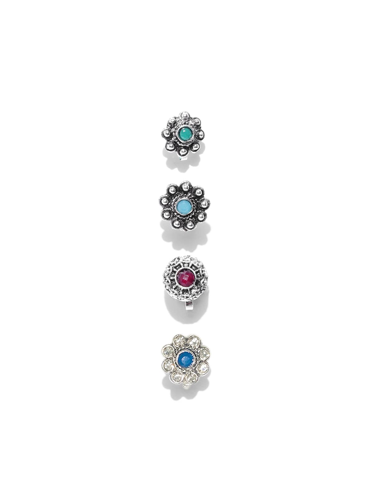 Women's Combo of 4 Silver Tone Multicolor Stones Ethnic Clip