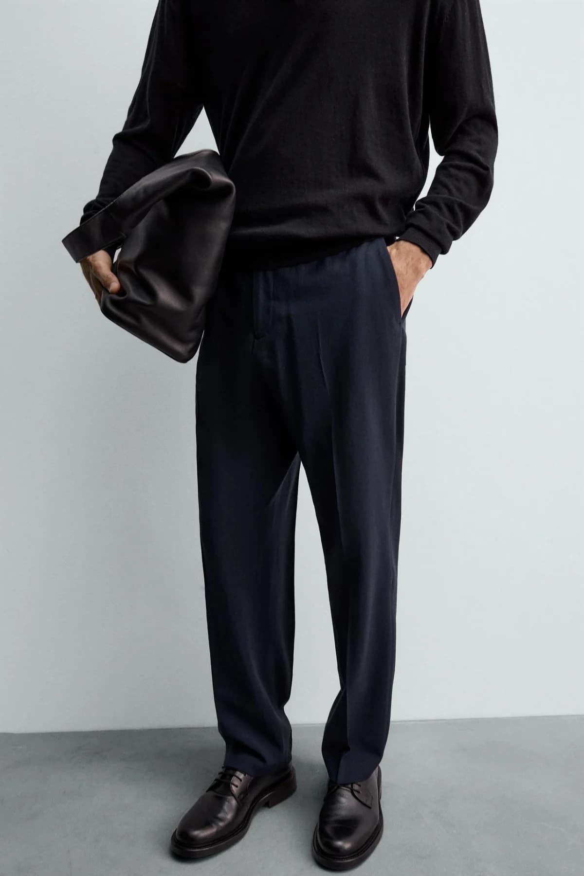 Men's Navy Blue Casual Straight Fit Korean Trouser