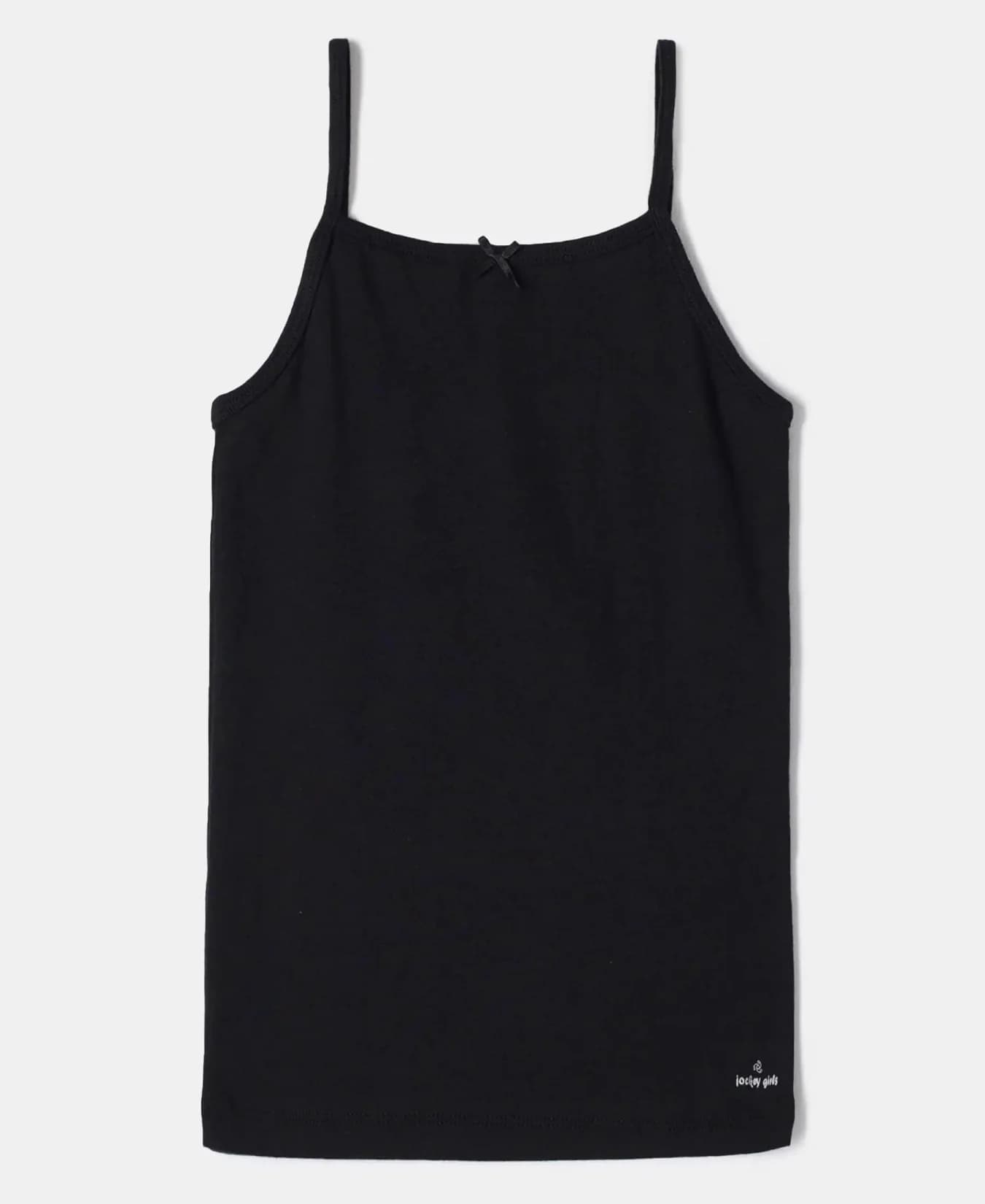 Girls Super Black Combed Cotton Rib Fabric Camisole with Regular Straps