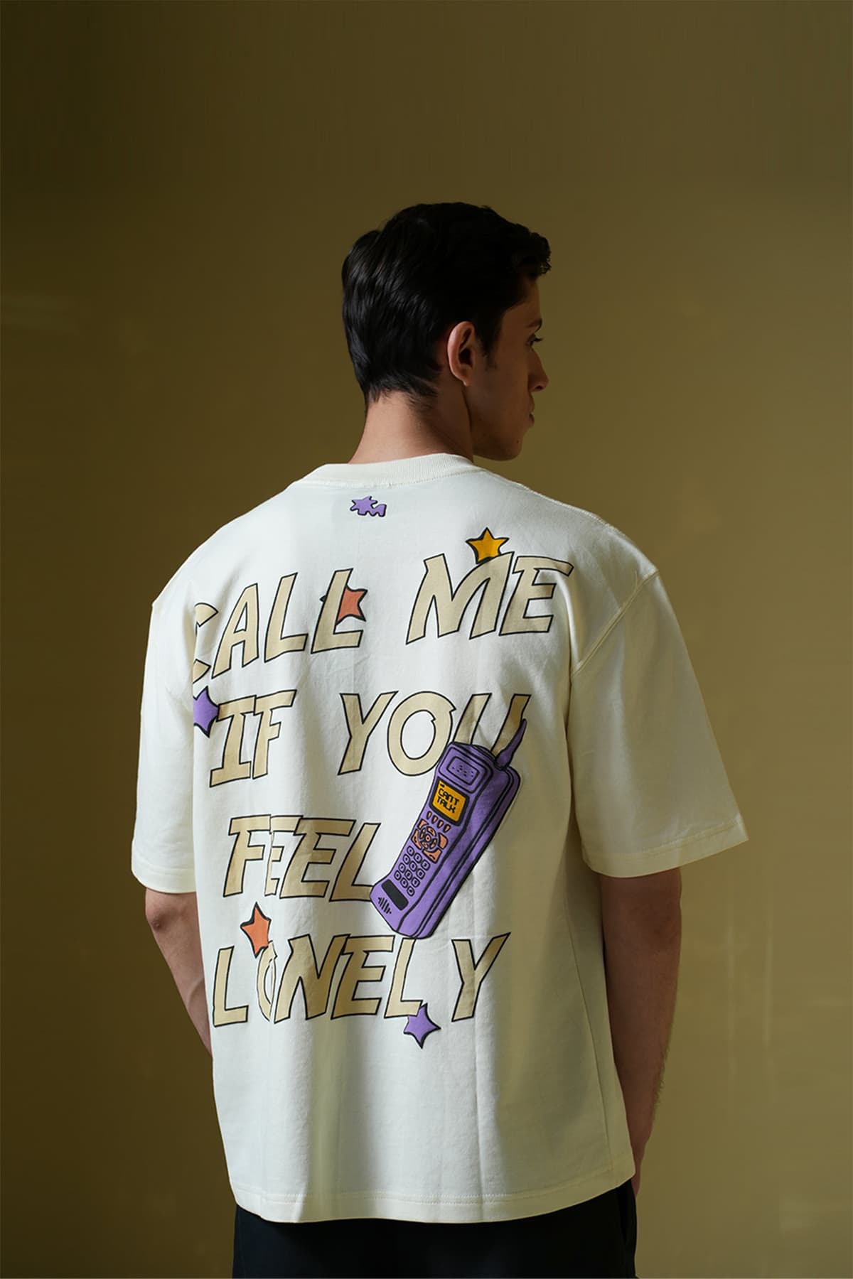 Men's Cream Casual Oversized Fit Half Sleeves Tshirt