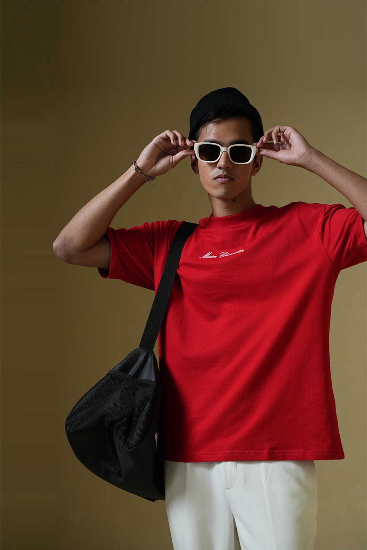 Men's Red Casual Oversized Fit Half Sleeves Tshirt