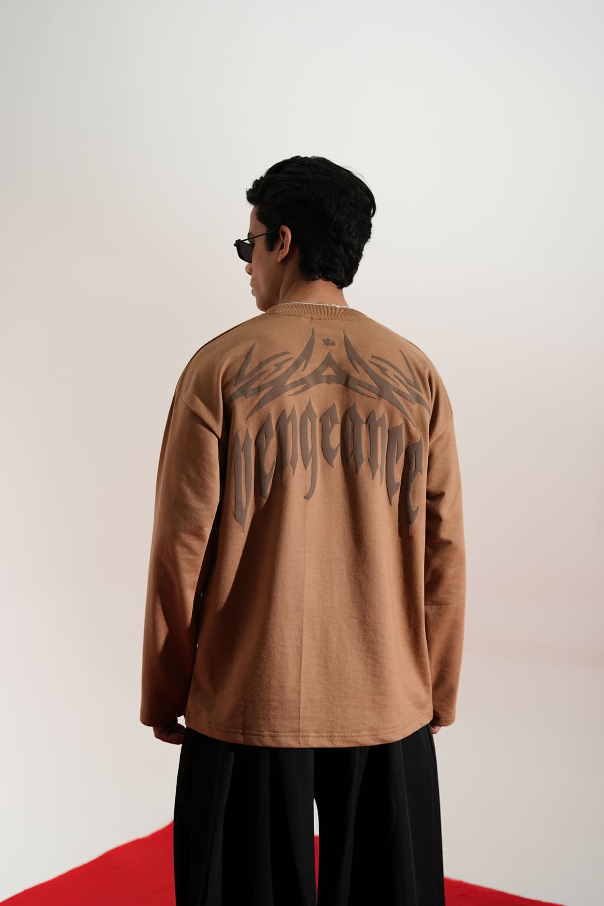 Men's Brown Casual Oversized Fit Full Sleeves Tshirt