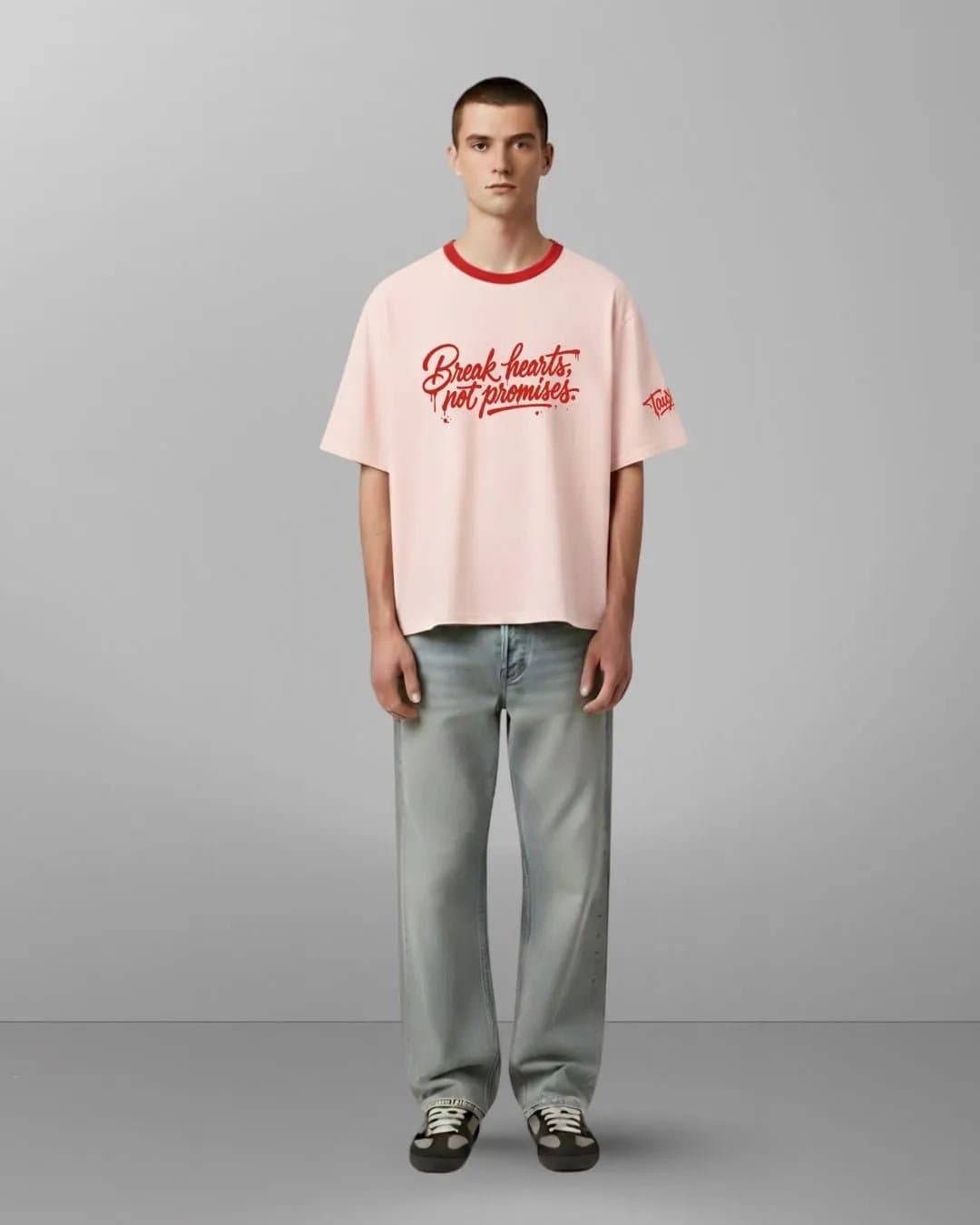 Unisex Pink Casual Typography Boxy Fit Tshirt