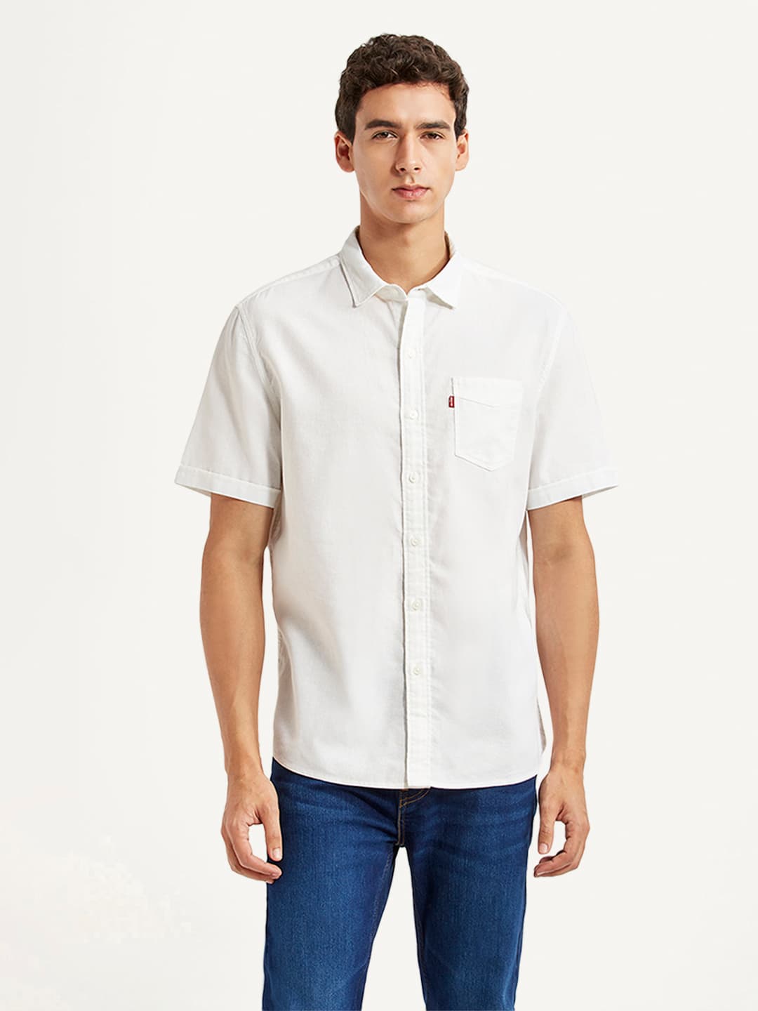 Men's White Casual Half Sleeves Slim Fit Shirt