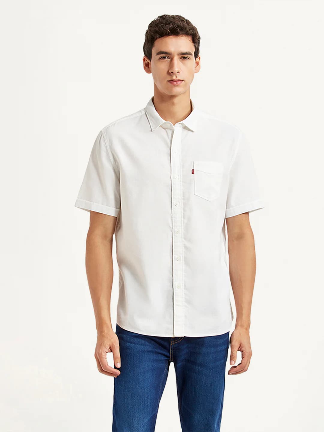 Men's White Casual Half Sleeves Slim Fit Cotton Shirt