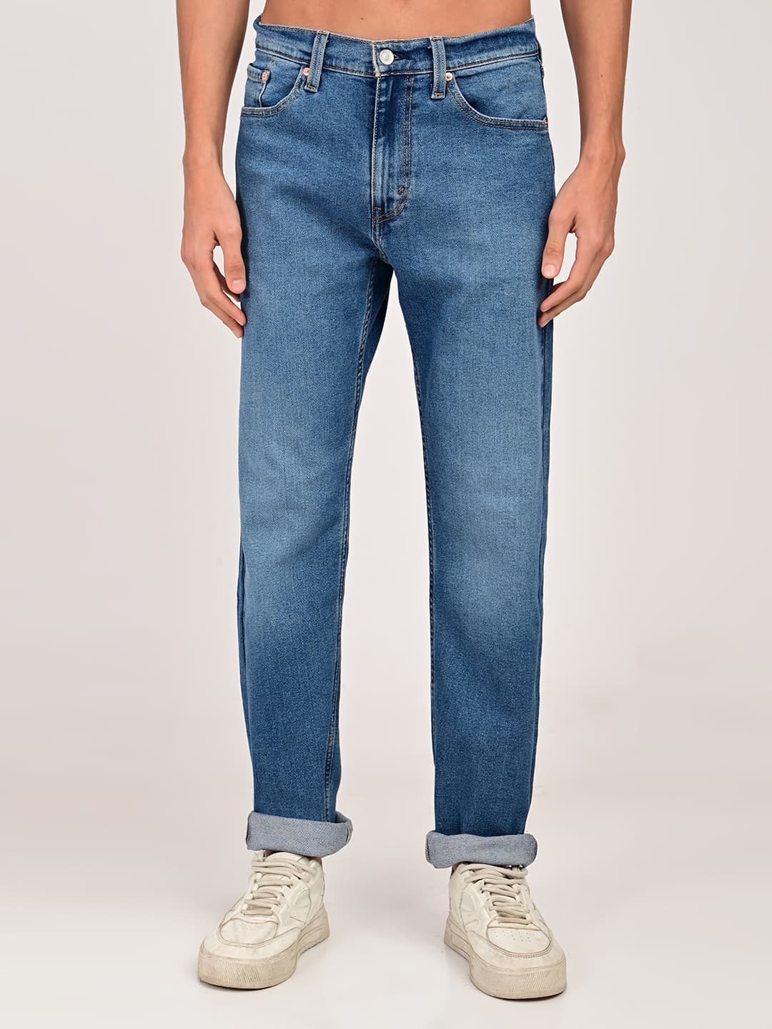 Men's 505 Mid Indigo Blue Straight Fit Casual Mid-Rise Jeans