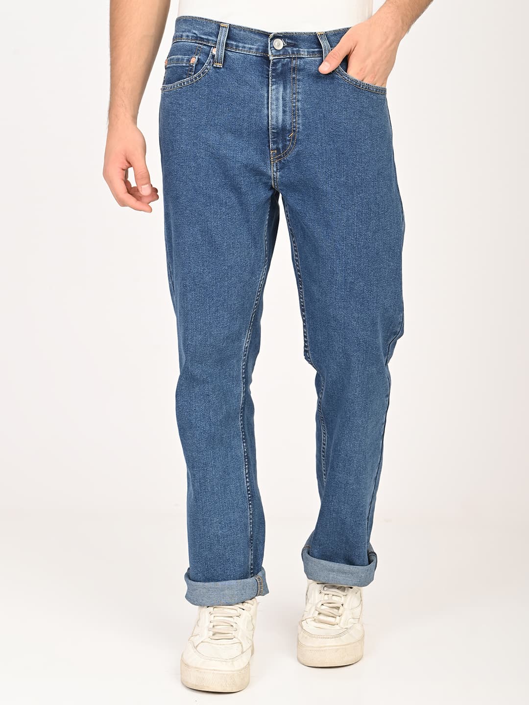 Men's 513 Mid Indigo Blue Straight Fit Casual Mid-Rise Jeans