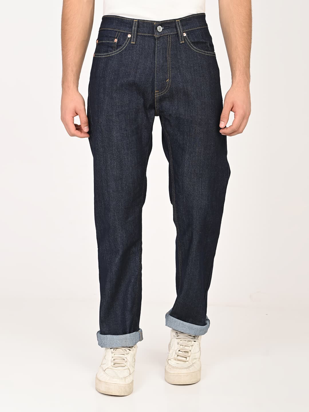 Men's 505 Dark Indigo Blue Straight Fit Casual Mid-Rise Jeans