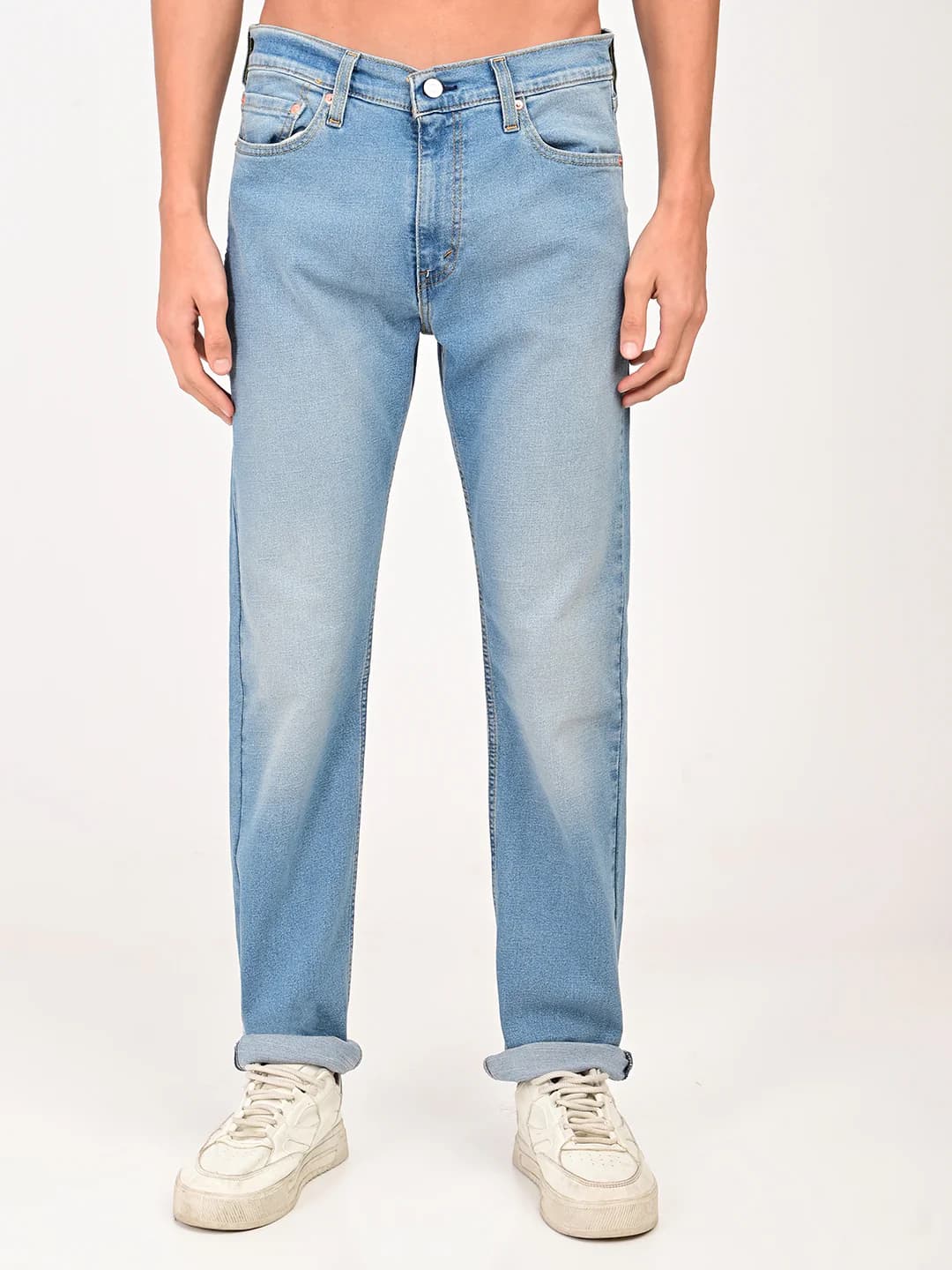 Men's 513 Light Indigo Blue Straight Fit Casual Mid-Rise Jeans