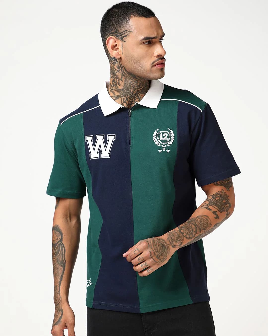 Men's Multicolor Casual Colorblocked Oversized Fit Half Sleeves Polo Tshirt