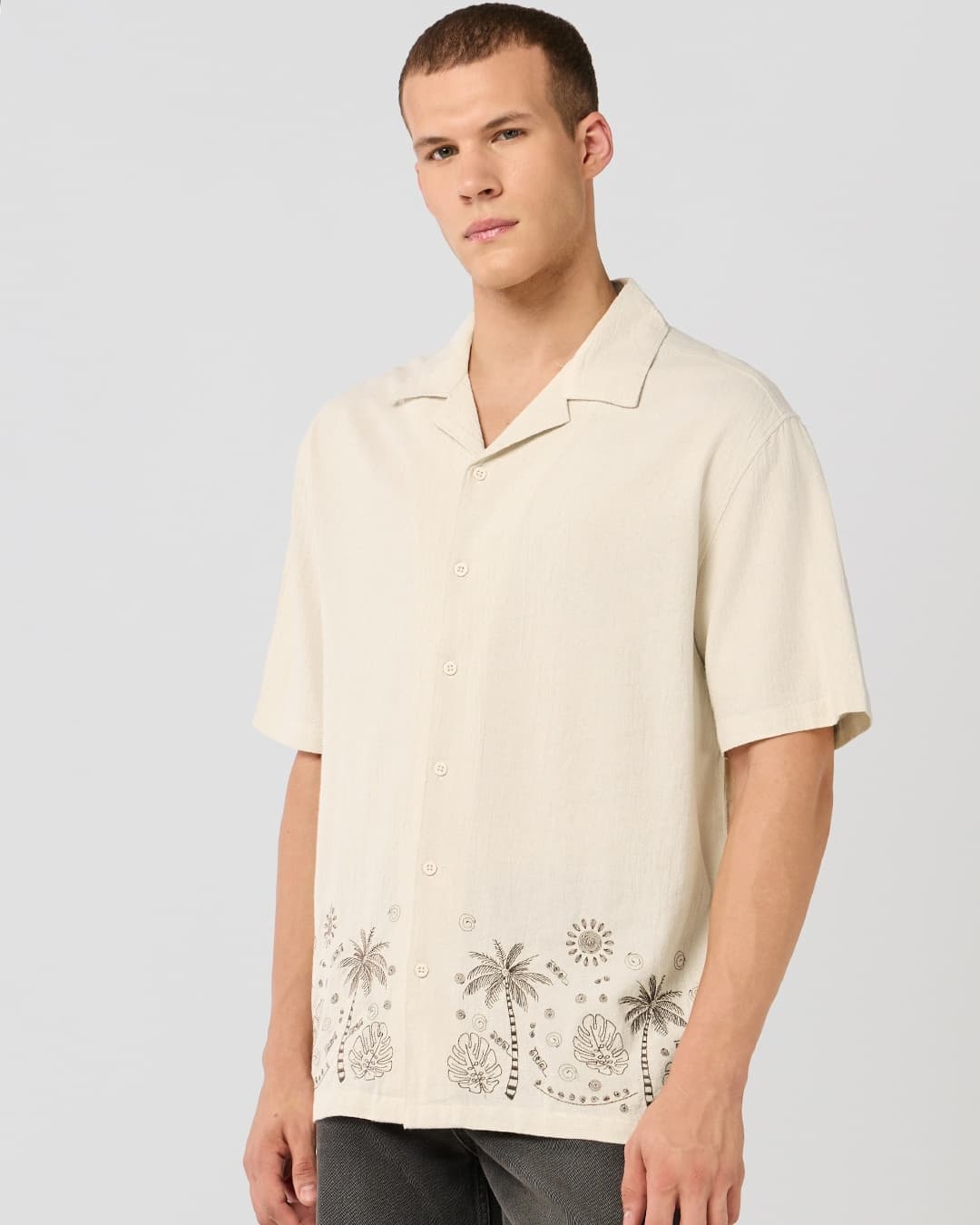 Men's Beige Casual Oversized Fit Half Sleeves Shirt