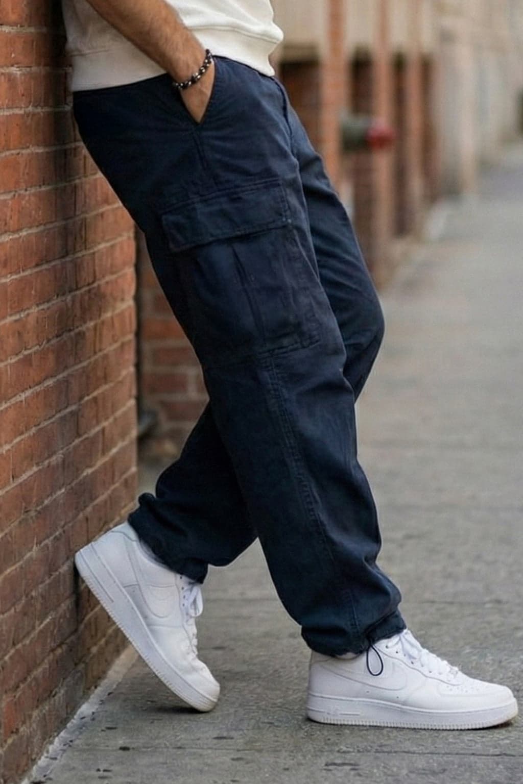 Men's Navy Casual Baggy Fit Cargos