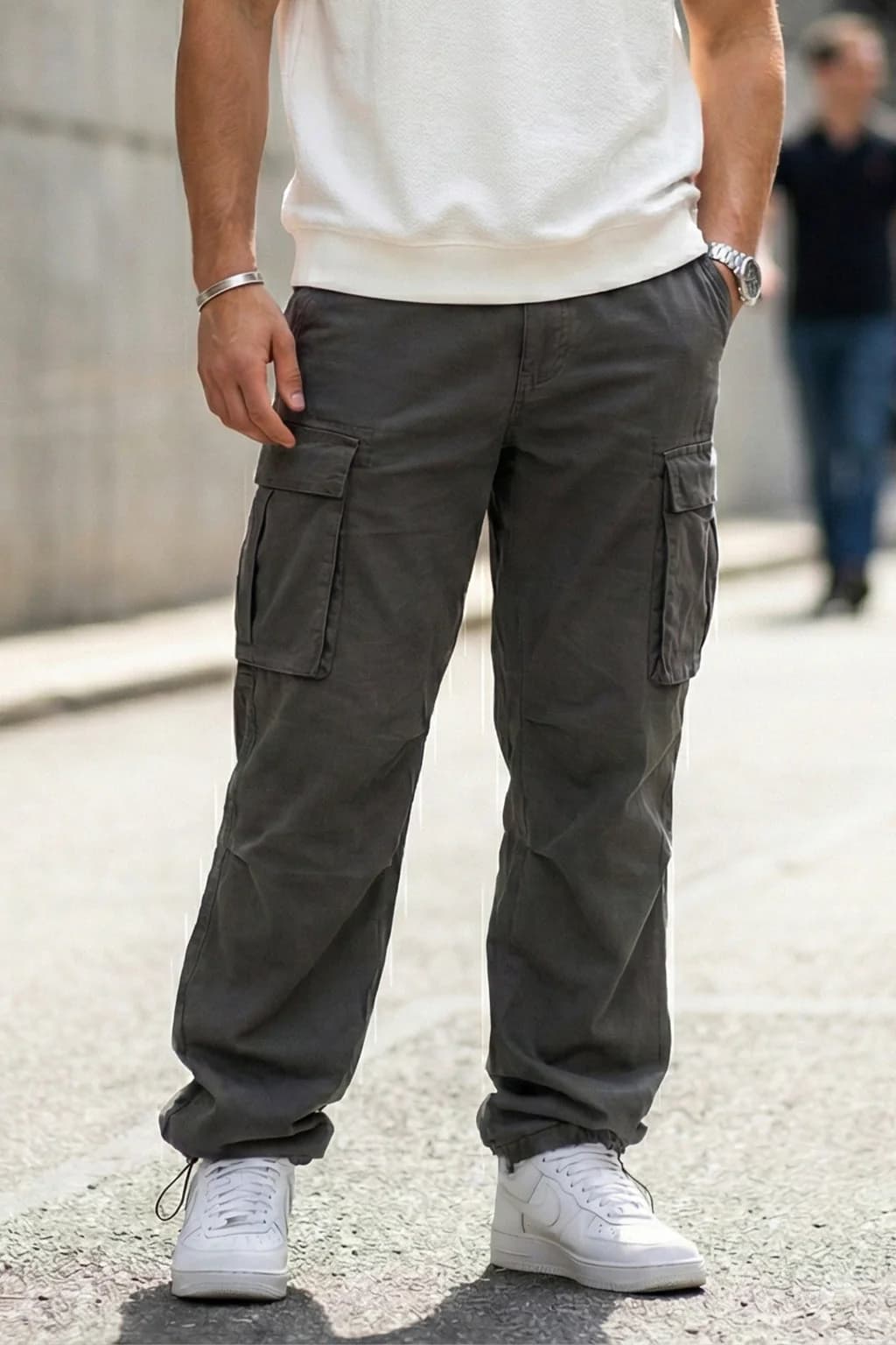 Men's Grey Casual Baggy Fit Cargos