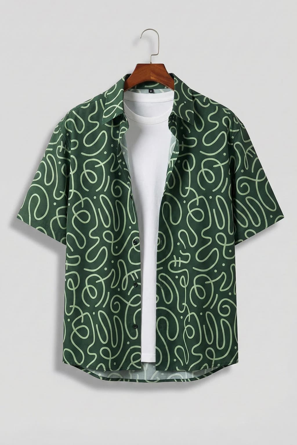 Men's Green Casual Oversized Fit Half Sleeves Printed Cotton Shirt
