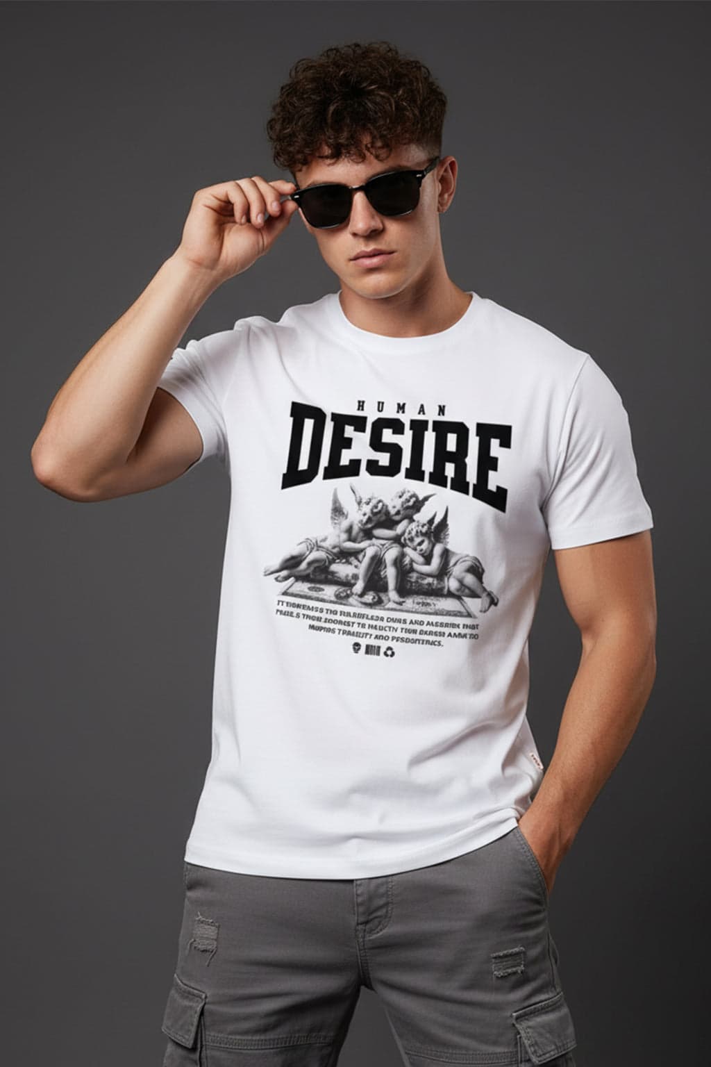 Men's White Casual Oversized Fit Half Sleeves Graphic Tshirt