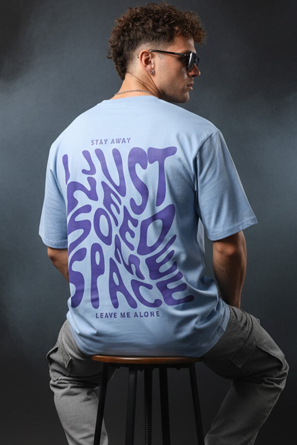 Men's Blue Casual Oversized Fit Half Sleeves Graphic Tshirt