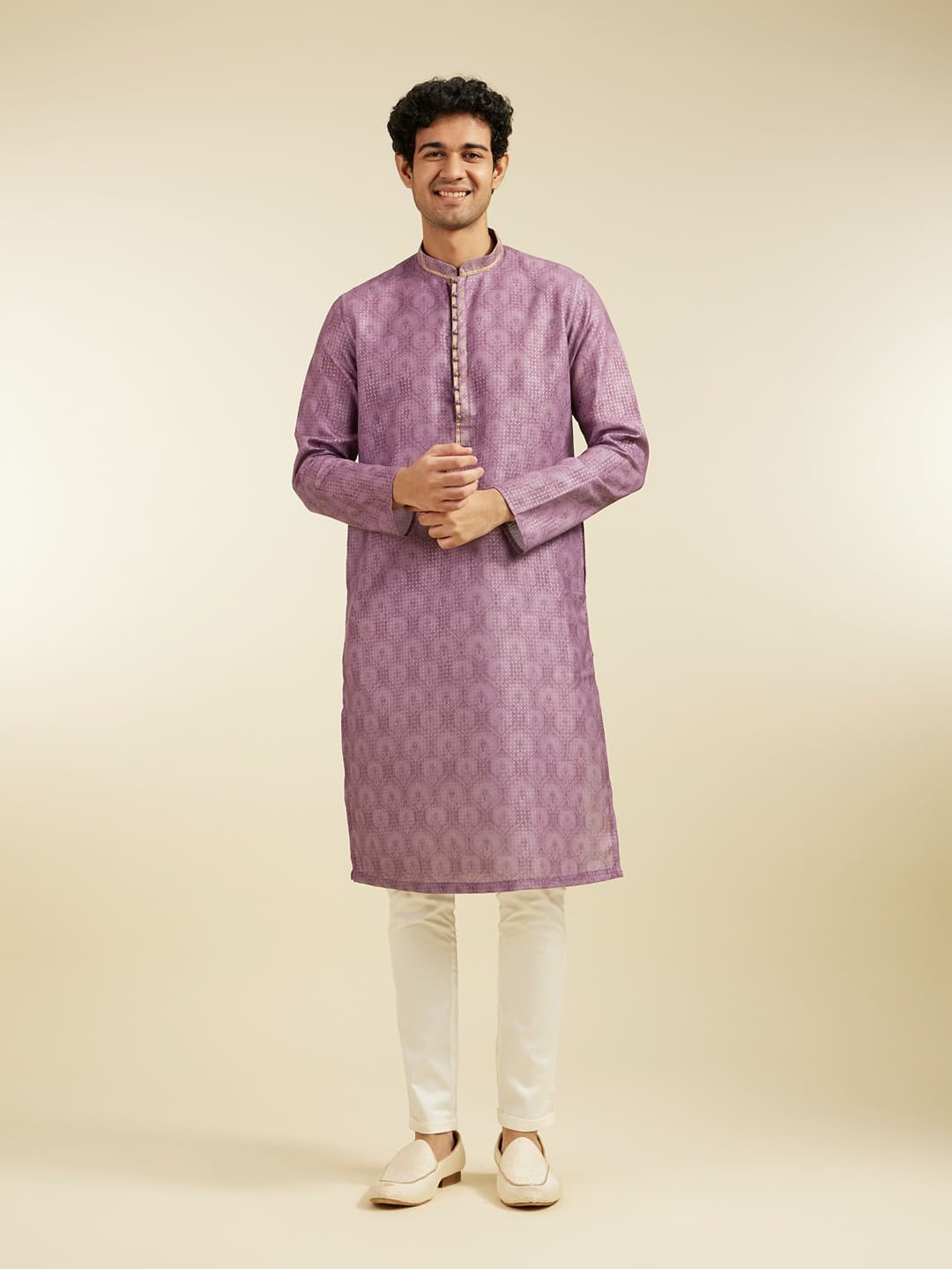 Men's Royal Purple Medallion Printed Kurta