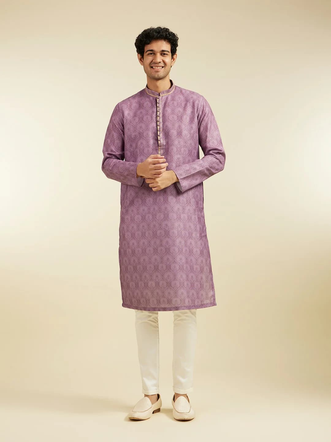 Men's Royal Purple Medallion Printed Cotton Kurta