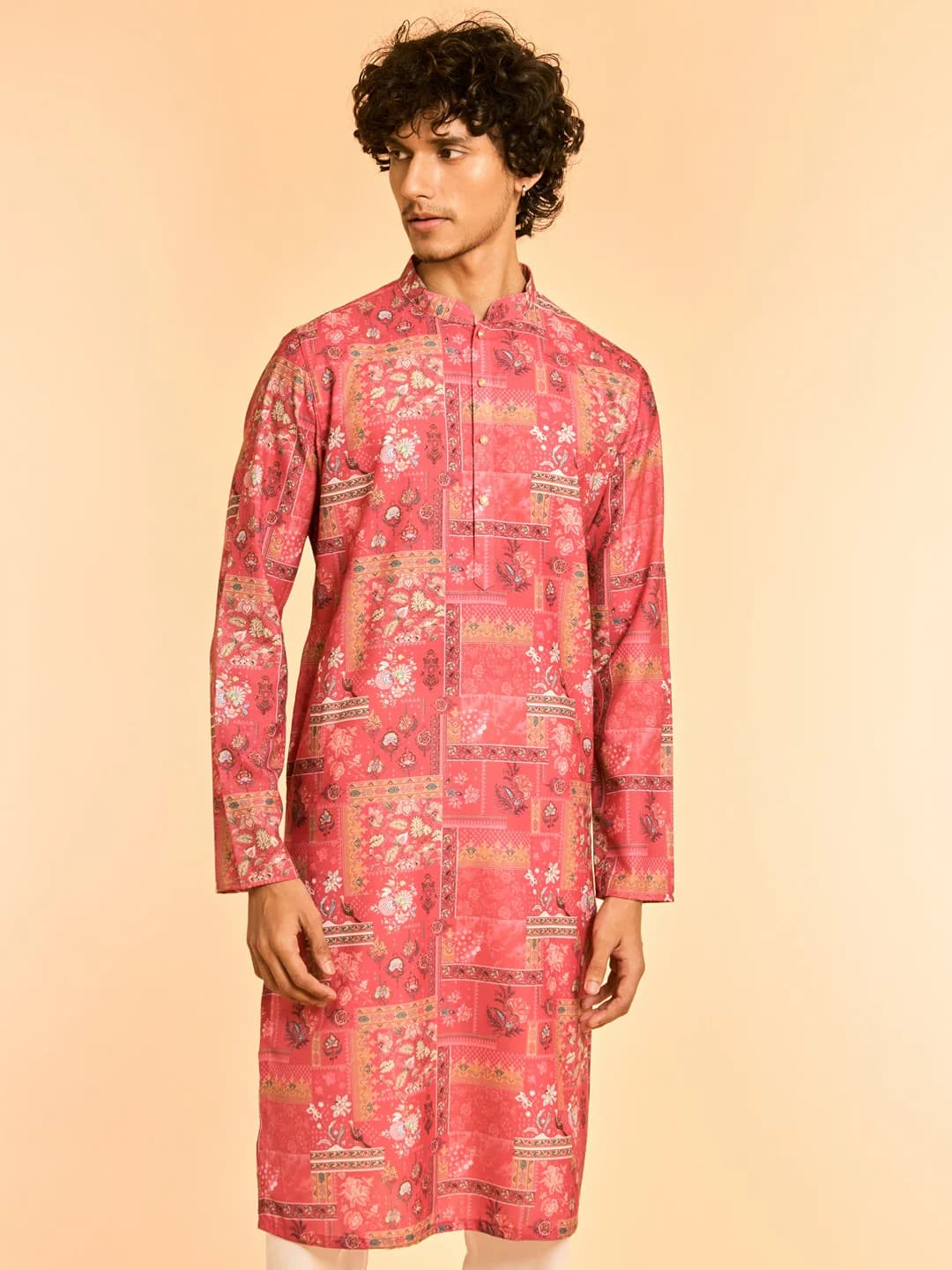 Men's Red Charm Cotton Kurta