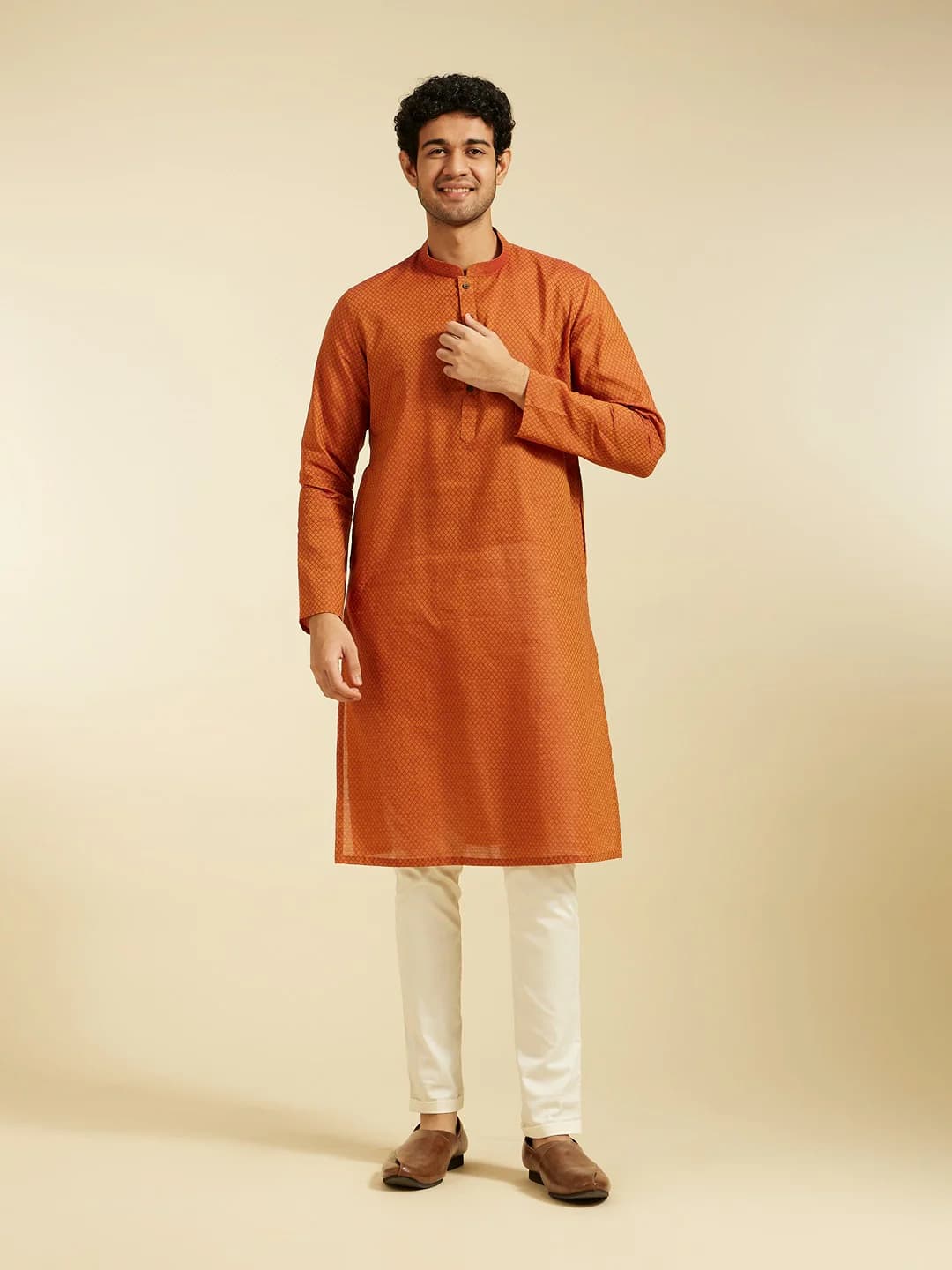 Men's Orange Radiance Cotton Kurta
