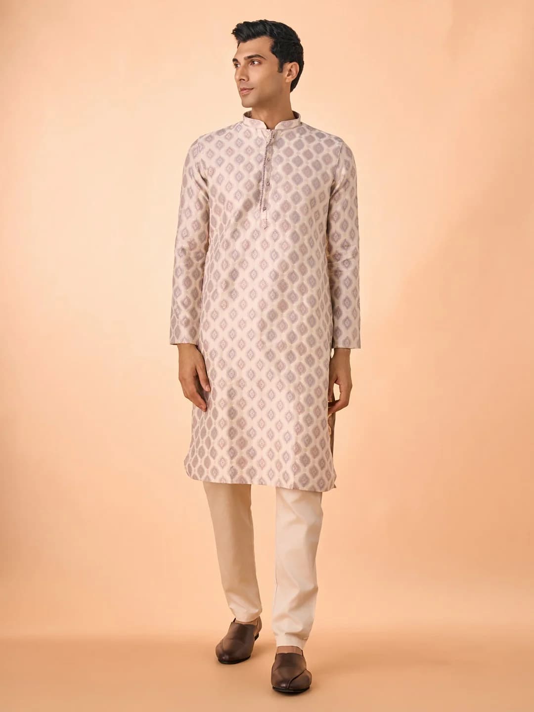 Men's Regal White Brocade Kurta Pajama
