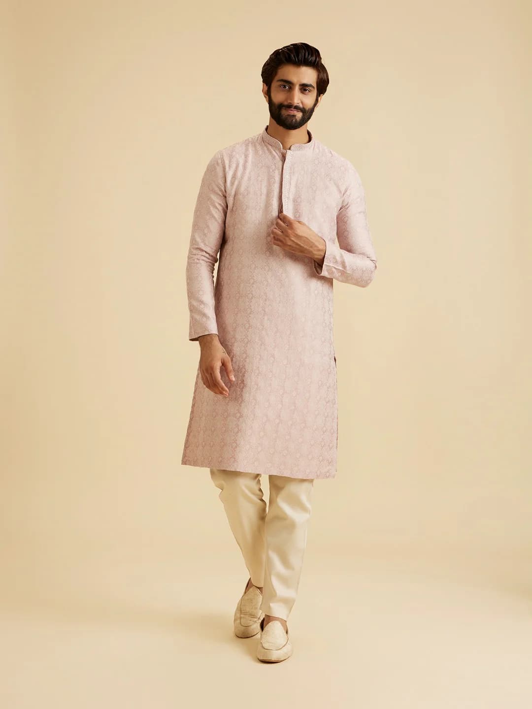 Men's Dusty Pink Brocade Elegance Kurta Pajama