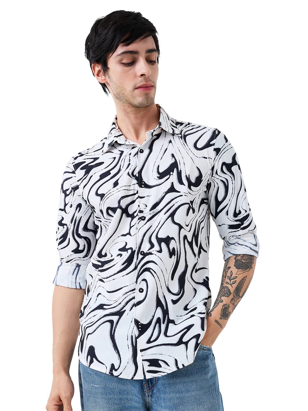Men's White Casual Full Sleeves Printed Shirt
