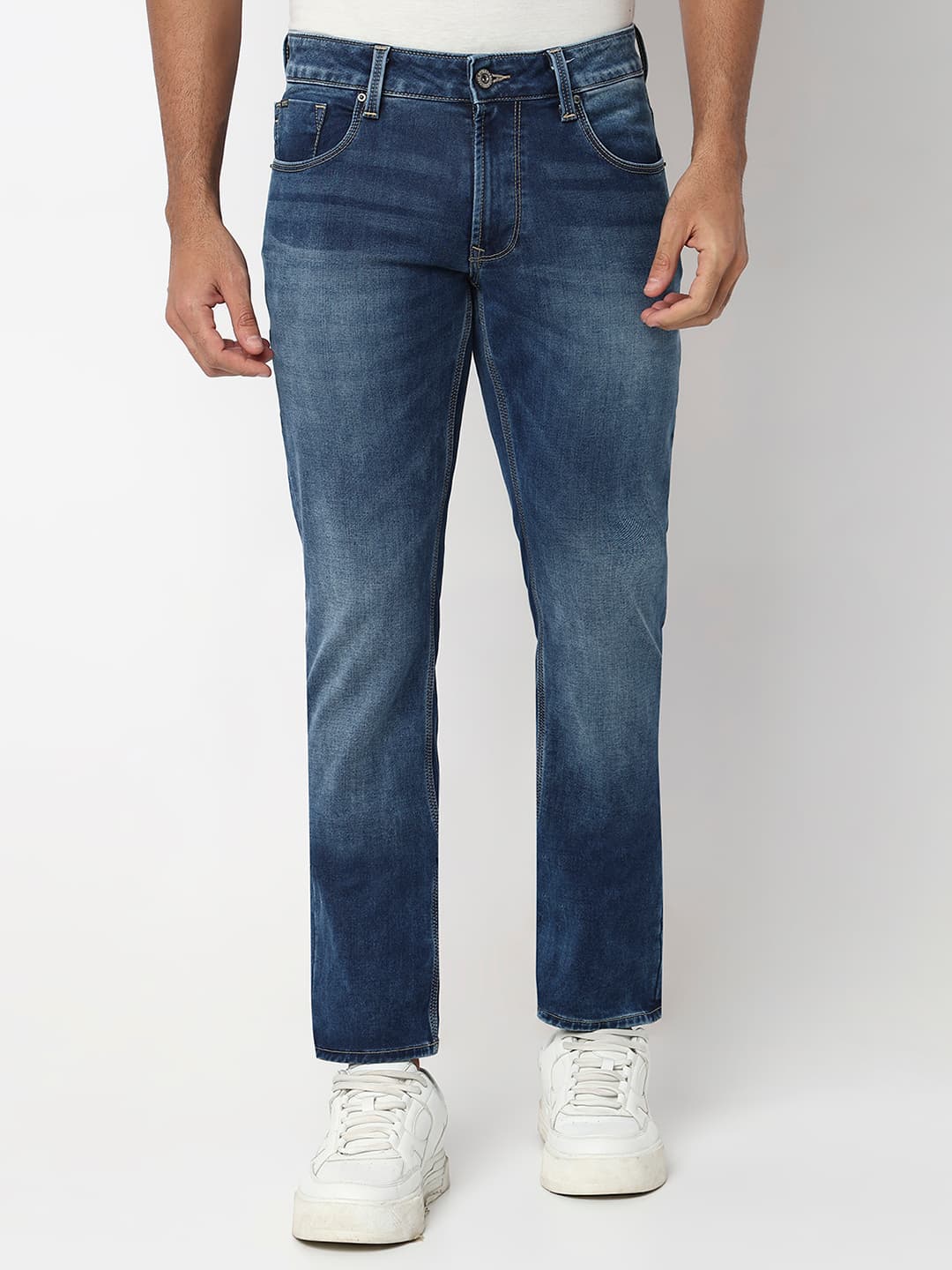 Men's Blue Casual Solid Regular Fit Jeans