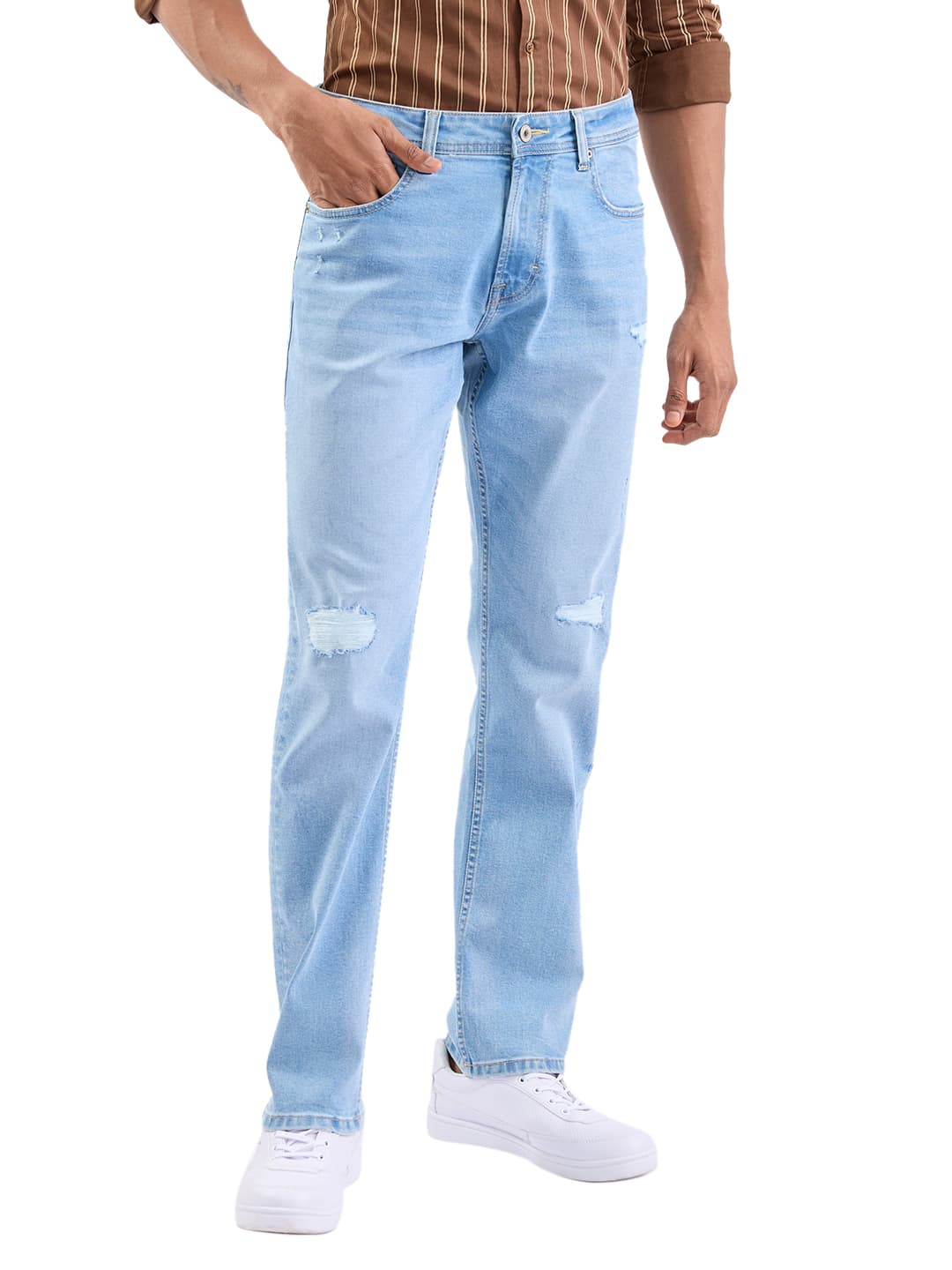 Men's Blue Casual Solid Straight Fit Jeans