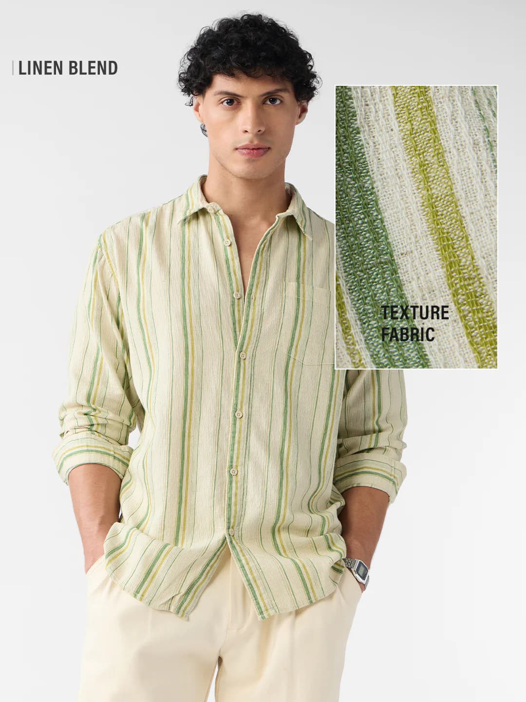Men's Green Casual Striped Regular Fit Full Sleeves Cotton Shirt