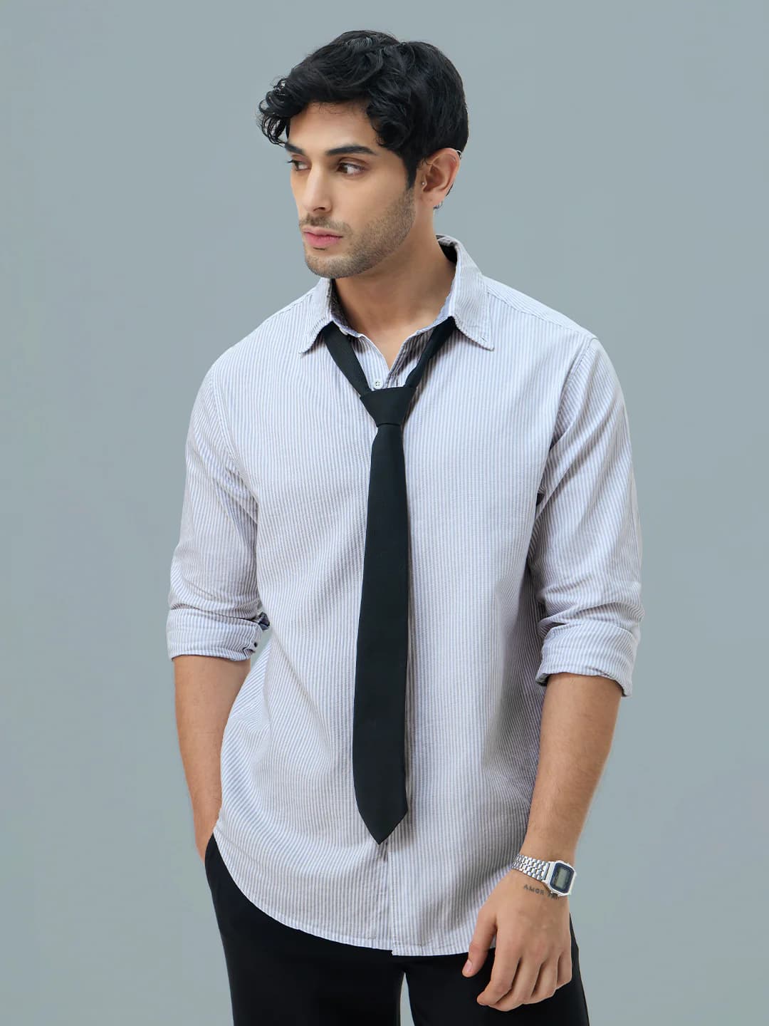Men's Blue Casual Striped Slim Fit Full Sleeves Cotton Shirt