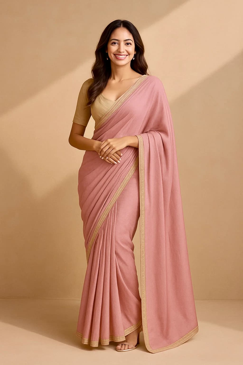 Women's Pink Casual Solid Festive Saree