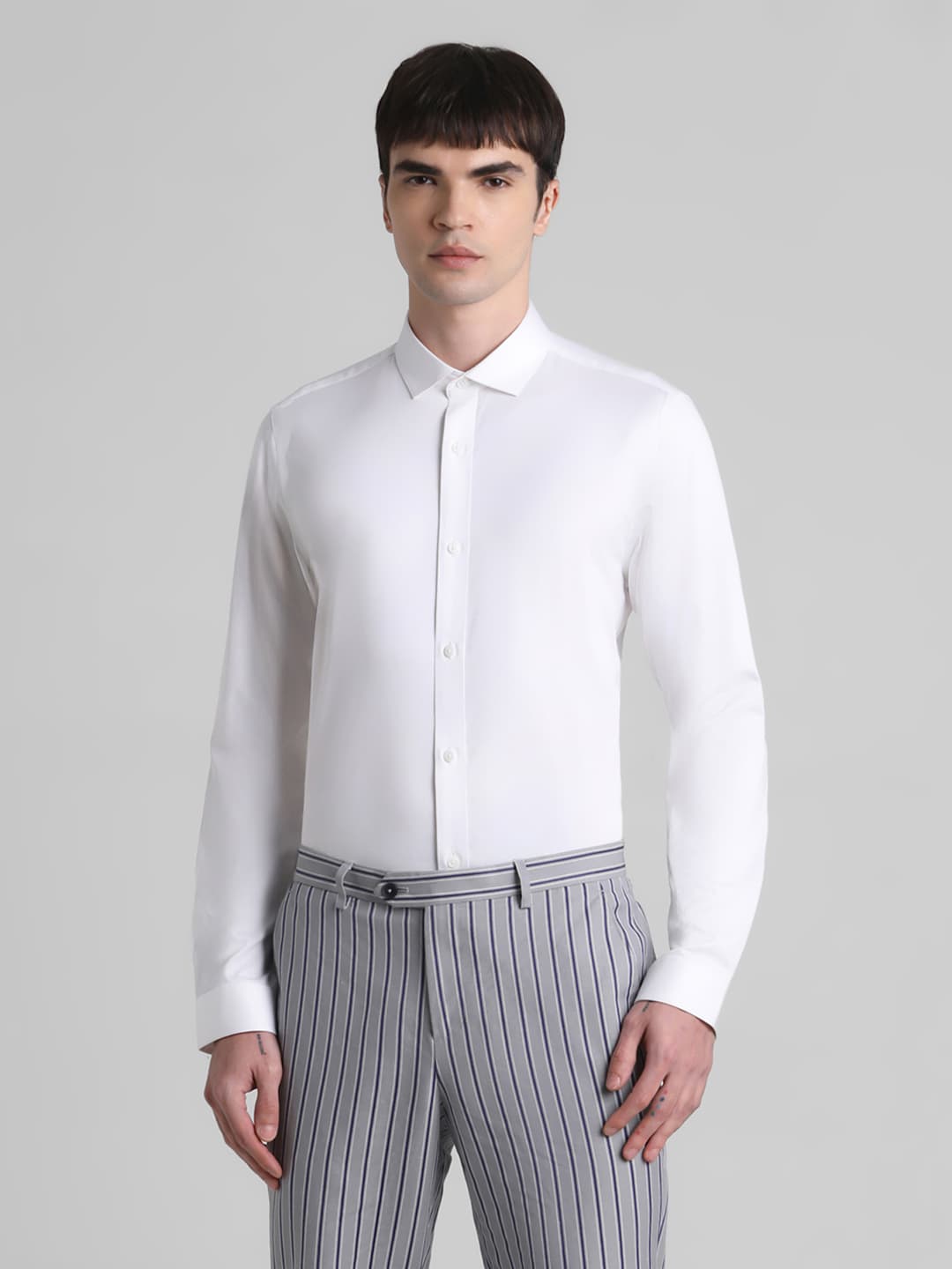 Men White Casual Full Sleeves Shirt