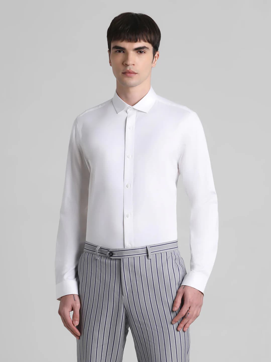 Men White Casual Full Sleeves Cotton Shirt
