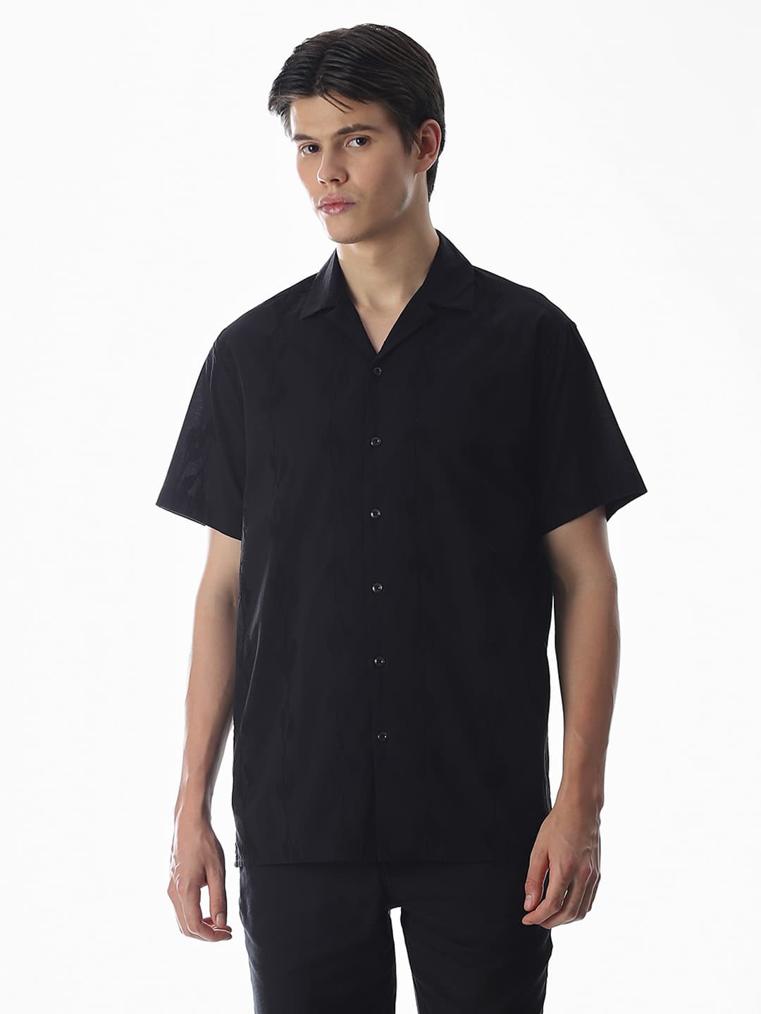 Men Black Casual Half Sleeves Shirt